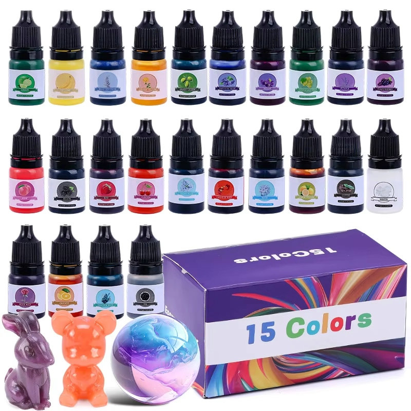 Epoxy Uv Resin Kit - สีผสมเรซิ่นอีพ็อกซี่ 24 สีสดใส สีผสมเรซิ่นอีพ็อกซี่ชนิดน้ำเข้มข้นสูง สีผสมเรซิ่นโปร่งแสงสำหรับงานศิลปะ DIY