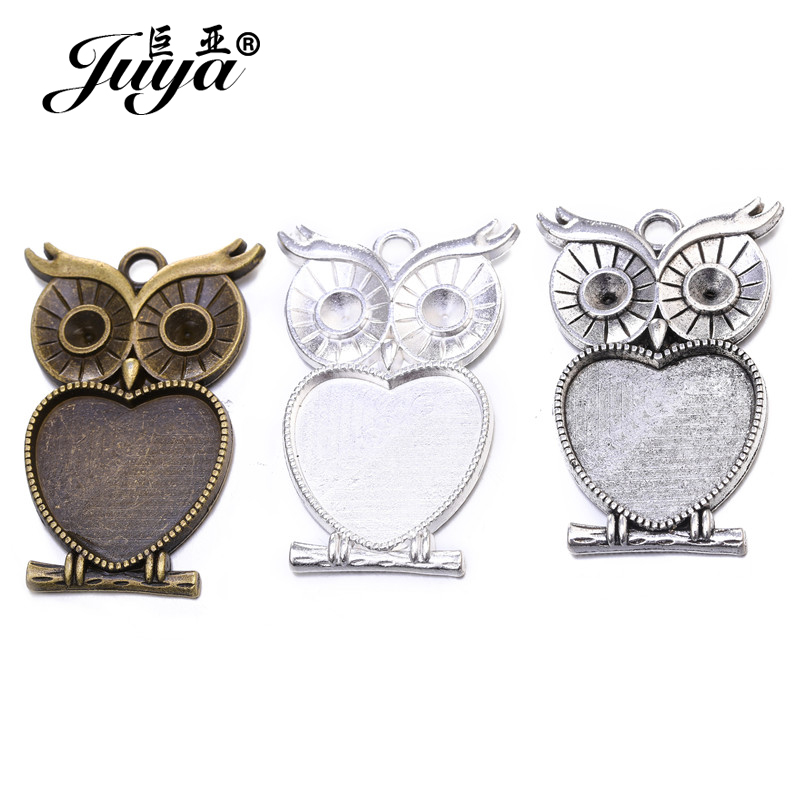 Bezels Set Pendant - 5 ชิ้น/ล็อต 25 มม. รูปหัวใจนกฮูก Cabochon
