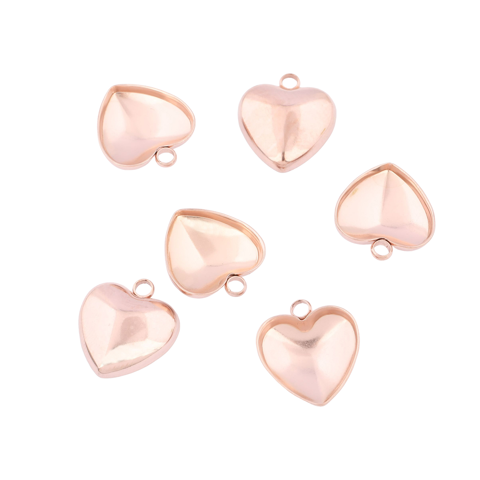 Bezels Set Pendant - ถาดตัวเรือนจี้สแตนเลสสีโรสโกลด์ ขนาด 12 มม. รูปหัวใจ สำหรับทำต่างหู