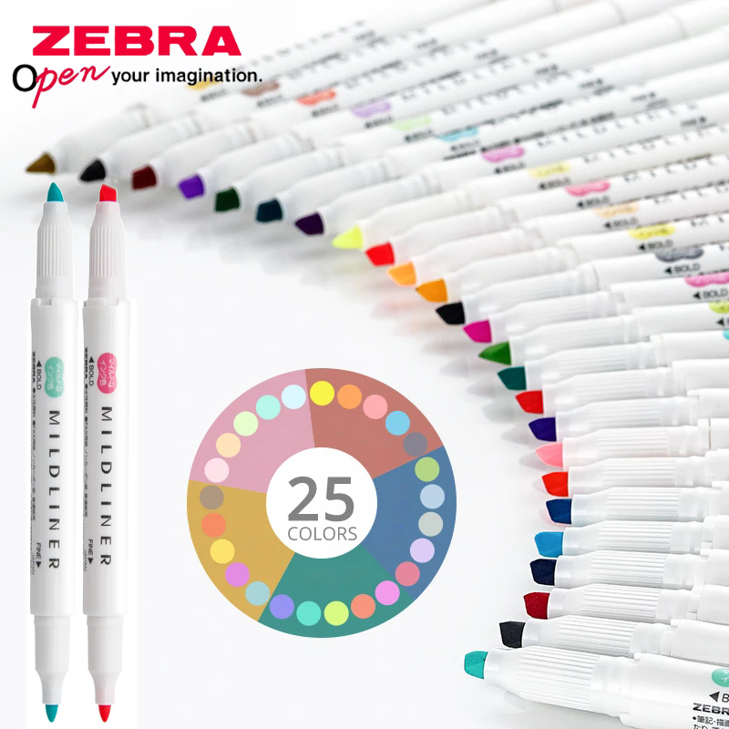 Zebra Pen Mildliner - 25 สีญี่ปุ่น ZEBRA Mildliner Highlighter ปากกามาร์กเกอร์สูตรน้ำ