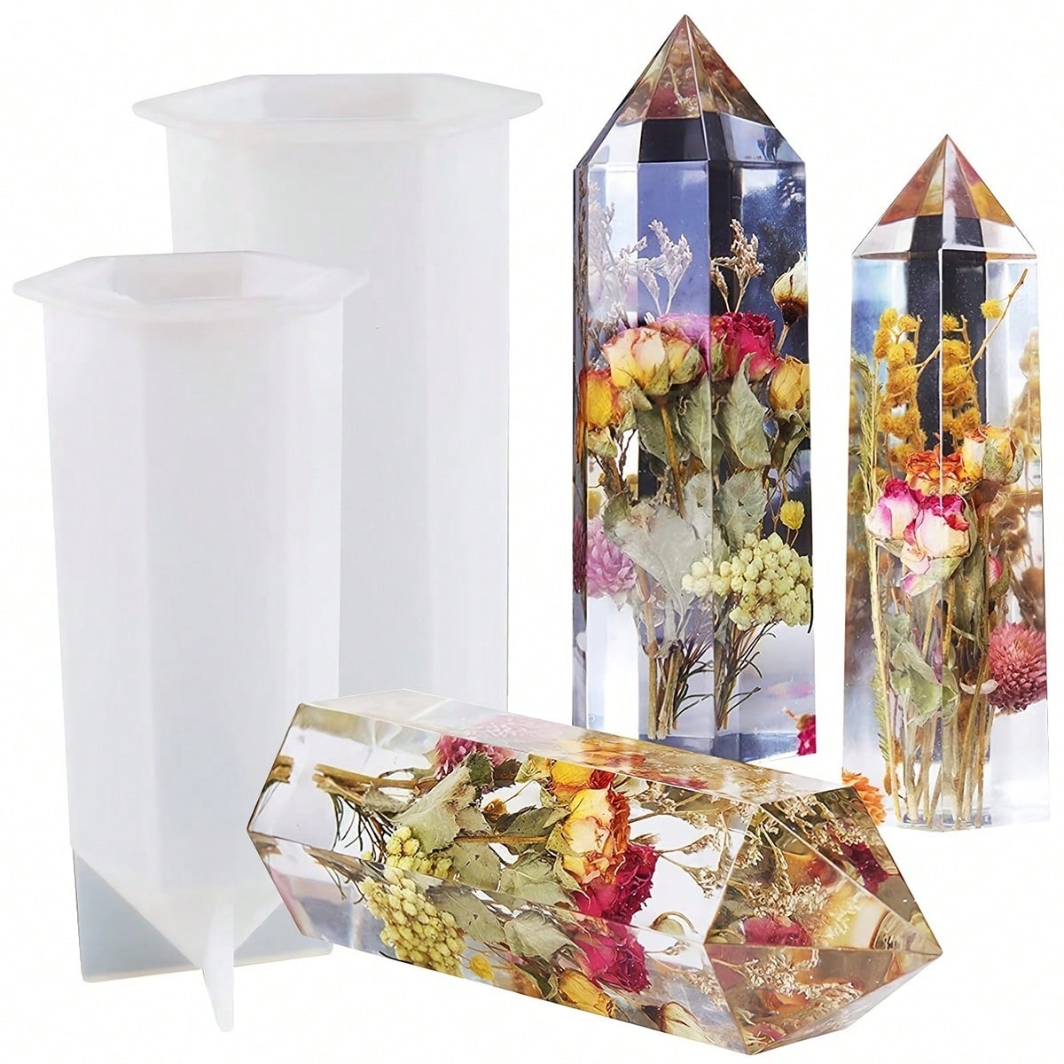 Flower Preservation Resin - แม่พิมพ์เรซิ่นซิลิโคนรูปทรงคริสตัลทาวเวอร์ 1 ชิ้น, แม่พิมพ์หล่อเรซิ่นรูปทรงหกเหลี่ยมขนาดใหญ่ สำหรับงาน DIY